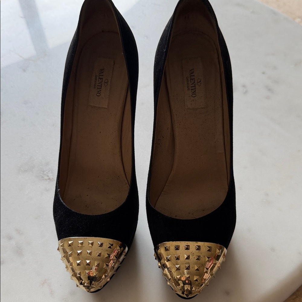 Valentino Platform  Heels with Gold Studded Toes 40.5